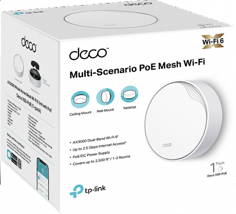 Mājas Wi-Fi tīkla sistēma (Mesh)  Deco X50-PoE(1-pack)