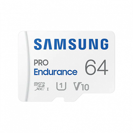 Atmiņas karte Samsung PRO Endurance MB-MJ64KA/EU 64 GB, MicroSD Memory Card, Flash memory class U1, V10, Class 10, SD adapter MB-MJ64KA/EU