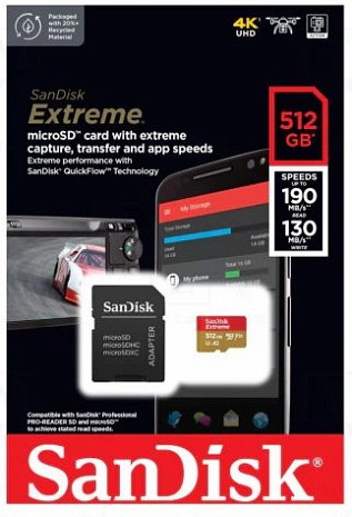 Atmiņas karte MEMORY MICRO SDXC 512GB UHS-I/W/A SDSQXAV-512G-GN6MA SANDISK SDSQXAV-512G-GN6MA