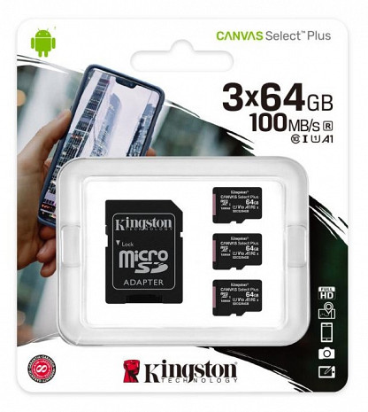 Карта памяти MEMORY MICRO SDXC 64GB UHS-I/3PACK SDCS2/64GB-3P1A KINGSTON SDCS2/64GB-3P1A