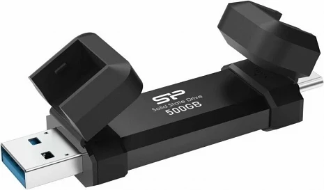 SSD disks SILICON POWER DS72 Dual USB-C/USB 3.2 Gen 2 Portable External SSD, 500GB, Black SP500GBUC3S72VPK